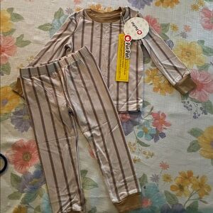 PatPat Kids' Pajama Set with Brown and Cream Stripes
